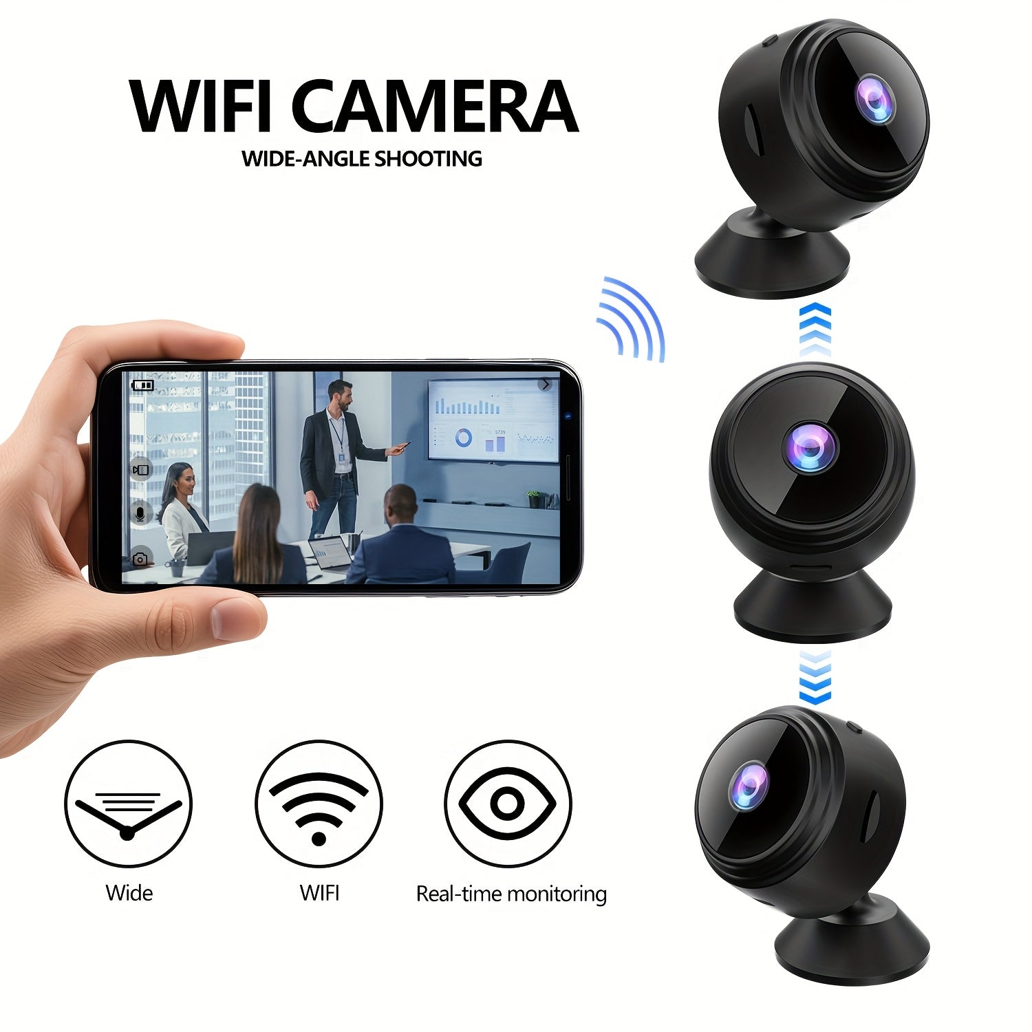 HD 480P WiFi Camera for Smart Home Security Battery or USB Powered ABS Material 2.4GHz Wireless Remote Control