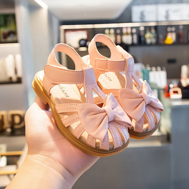 Girls' Solid Color Bow-Knot Sandals Breathable Lightweight Fabric TPR Sole for Beach Outdoor Spring Summer Ages 14 and Under
