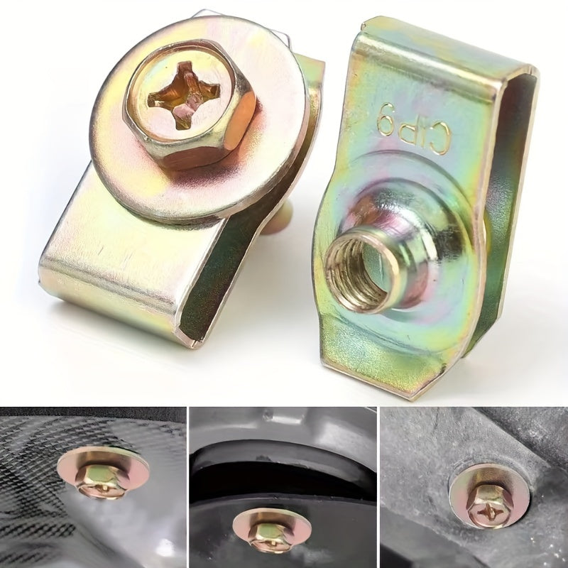 10 Pairs M6 Threaded Metal Car Clips with Washers for Bumper and Underhood
