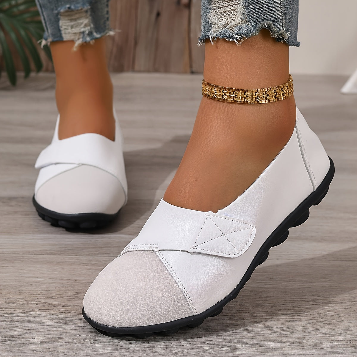 Women’s Red Microfiber Slip-On Loafers Casual Flats Rubber Sole