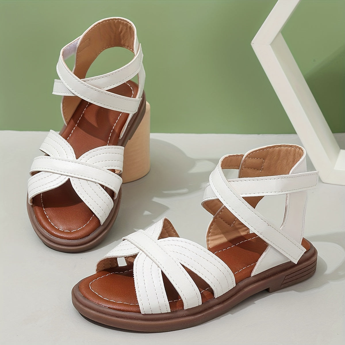 Girls Summer Open Toe Sandals Breathable Non Slip Solid Color Casual Beach Shoes