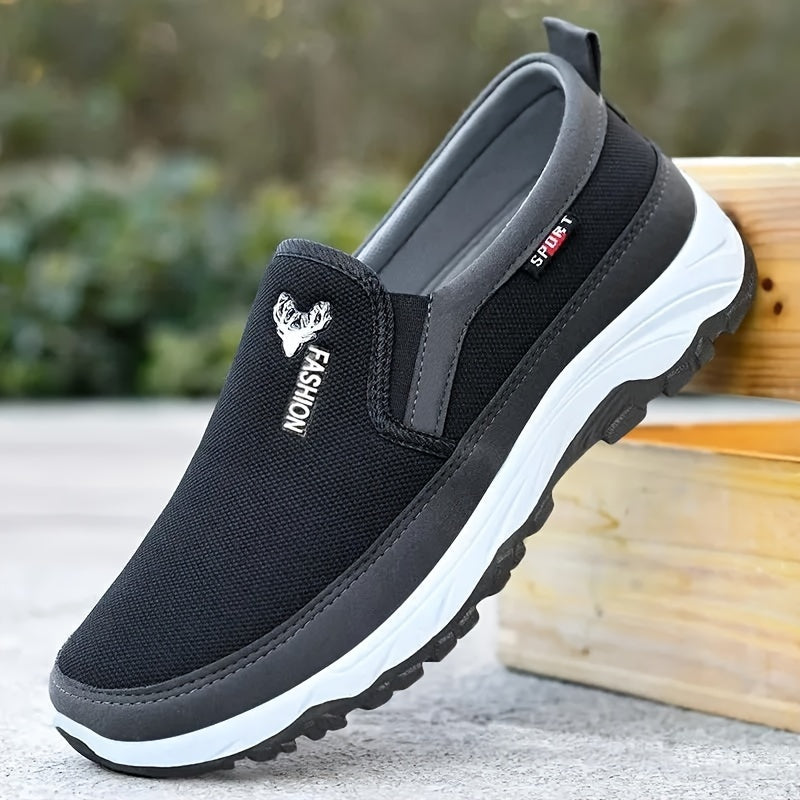 Men's Canvas Slip-On Sneakers Black Gray Blue Casual Breathable Soft Sole Durable PVC