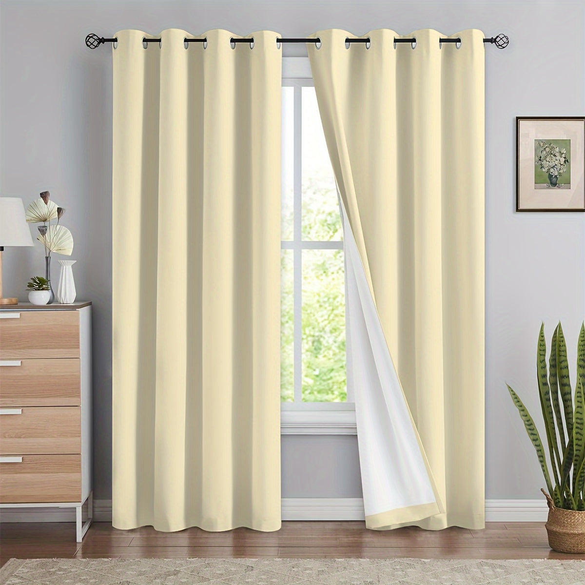 Blackout Curtains 54x84 Inches Off-White Grommet Full Blackout with White Lining