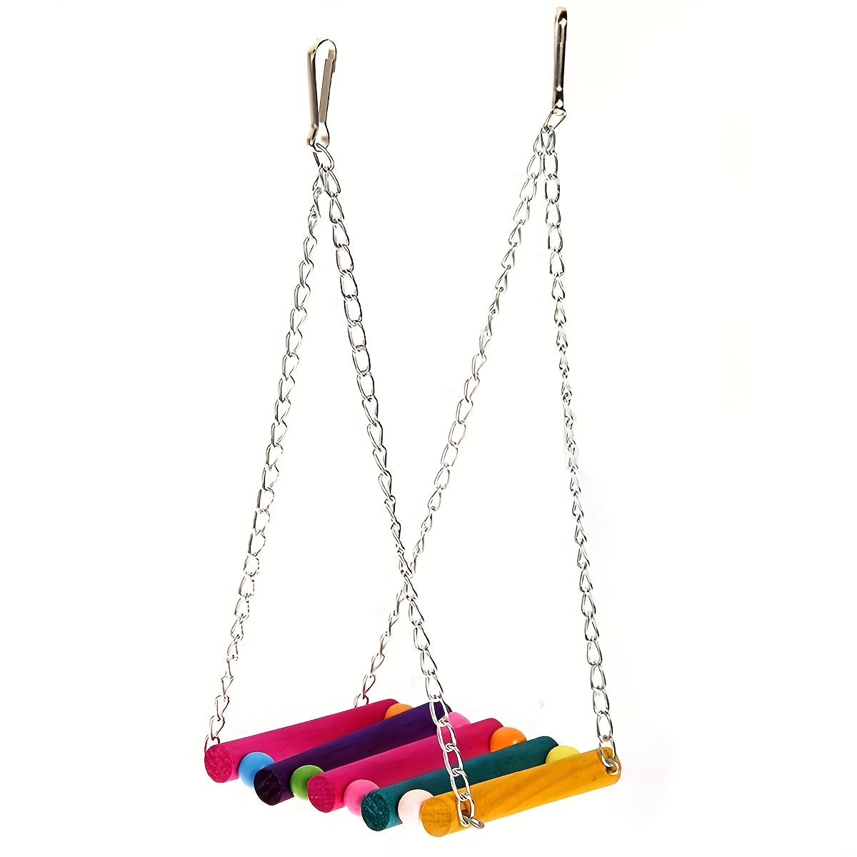 Colorful Wooden Bird Swing Toy with Perch Ladder and Chew Plaything for Parrots