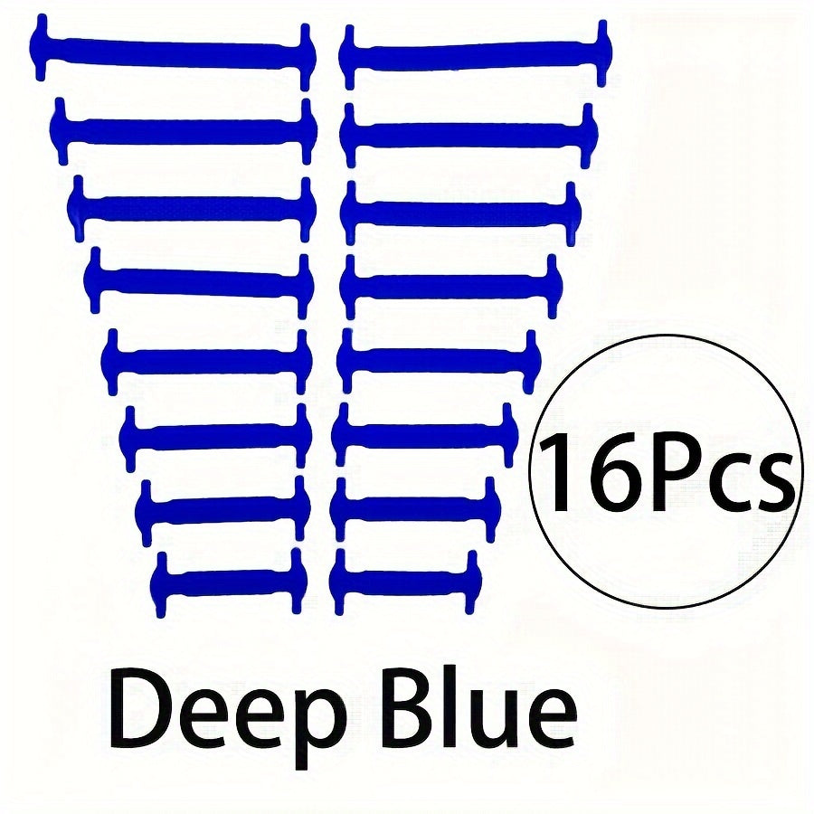 Unisex Elastic Silicone Shoelaces I-Shaped Buckle-Free Casual, Versatile Set of 16