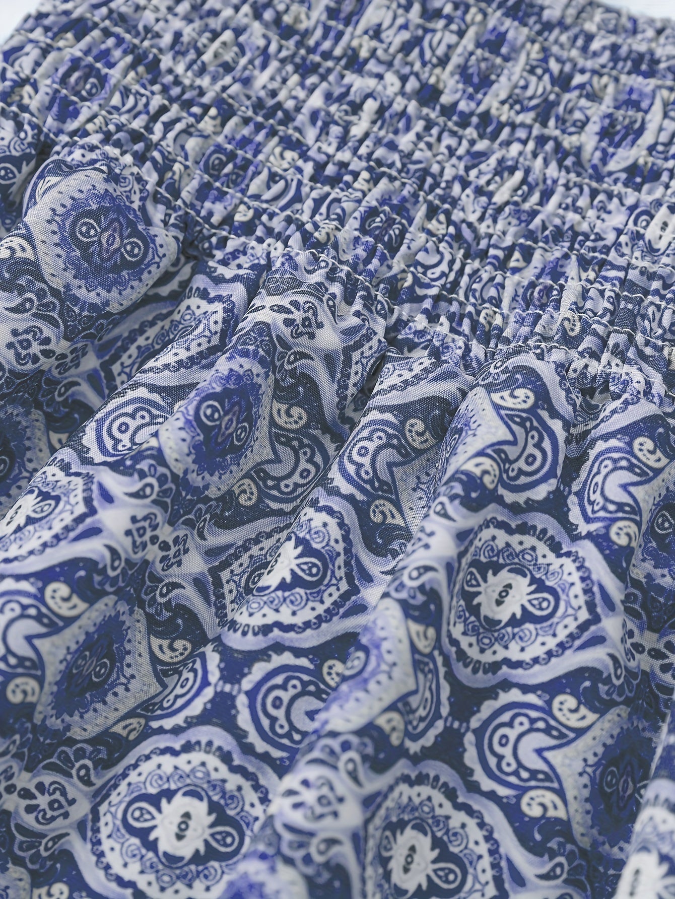 Women's Off-Shoulder Geometric Print Two-Piece Outfit Polyester Spandex Shirred