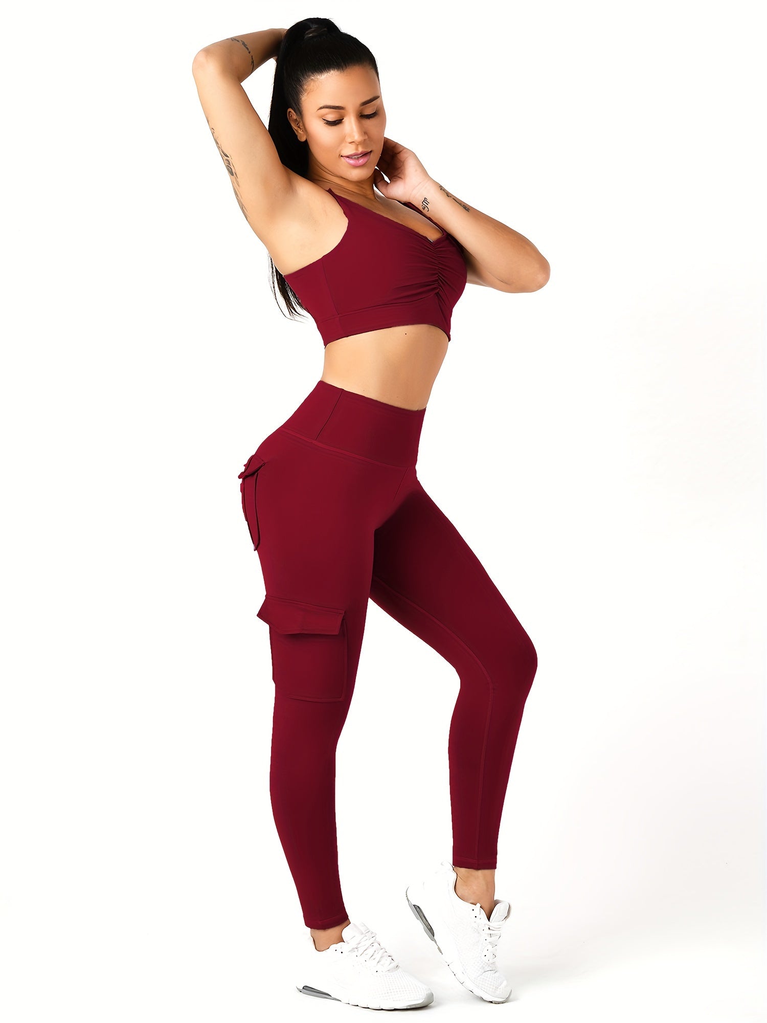 Women's Plus Size Sports Pants High Waist Elastic Four Pockets