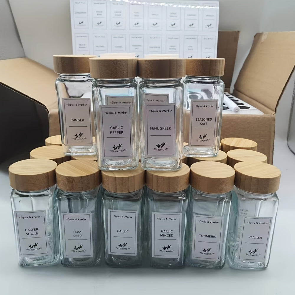 6/12 Glass Spice Jars with Wooden Lids and Aluminum Caps for Kitchen Storage