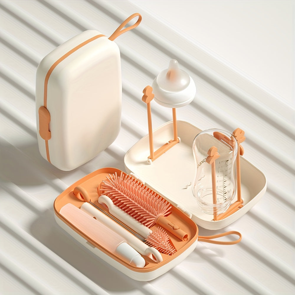 Silicone Bottle and Pacifier Brush Set with Storage and Draining Rack for Travel and Home