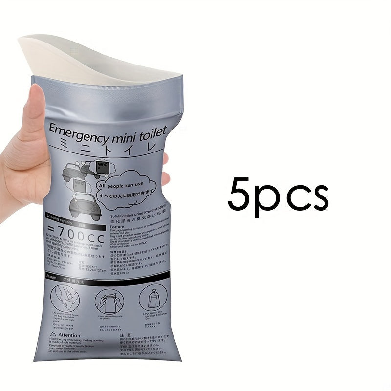 5 ta Portativ Favqulodda Siqish Sumkasi - Tashqi/Avtomobil Foydalanish uchun Qisqa Sayohat Tualeti va Qayt qilish Sumkasi, Bir martalik Plastik