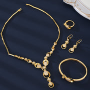 Juego de joyería de 5 piezas con baño de oro de 18K, piedras de zirconia, collar, pendientes, pulsera y anillo para mujer