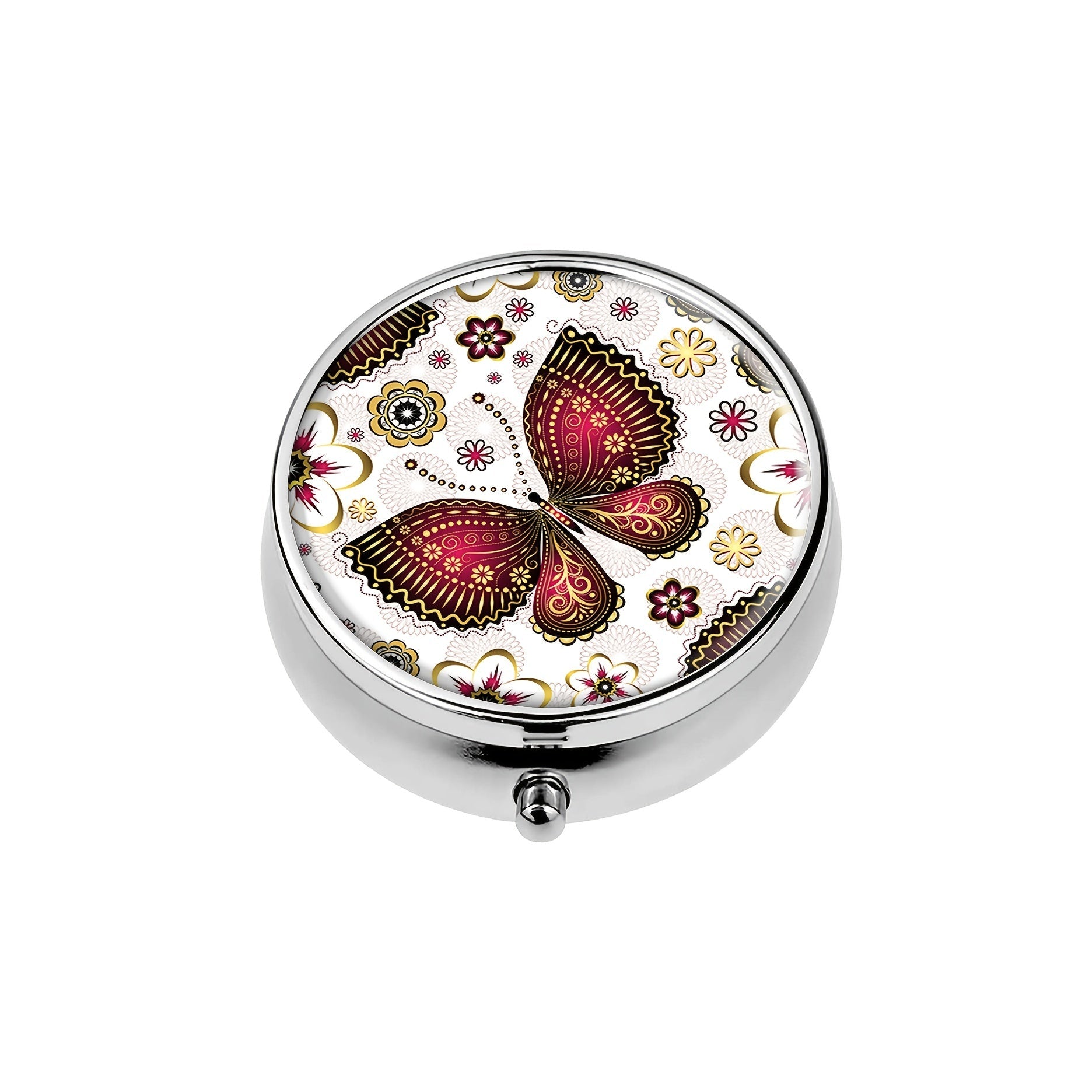 Uyda foydalanish uchun portativ dori saqlash qutisi - 3 bo'limli oltin-purpur rangli dumaloq dori qutisi, ochiq havoda sayohat va ofisni tartibga solish uchun ideal