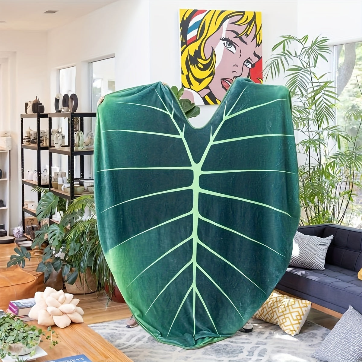 Green Leaf Shaped Blanket Cozy Throw for Couch Bed Sofa Travel