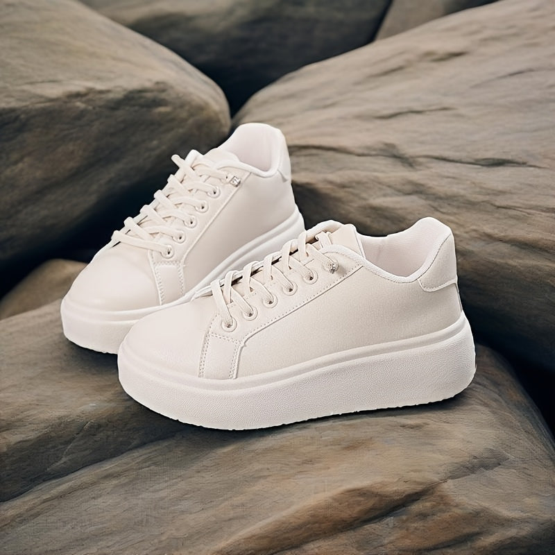 Zapatillas de plataforma transpirables para mujer con suela suave, zapatos casuales para todas las estaciones, blanco
