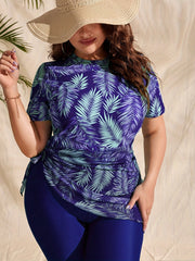 Women's Plus Size Modest Printed Tankini Swimsuit Set with Cover-Up