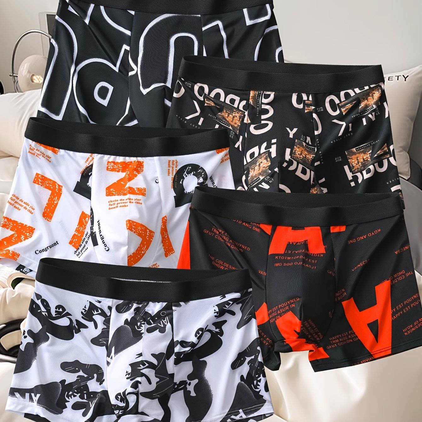 Men's Boxer Briefs 5-Pack Polyester Stretch Breathable Comfortable Trendy Print