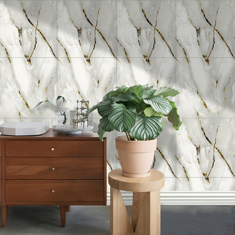 Self-Adhesive Marble Effect Wall Tile Stickers Waterproof PVC for Kitchen Bathroom Gray Gold Set