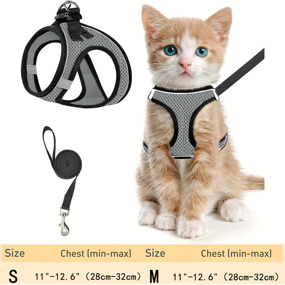 Escape-Proof Cat Harness and Leash Set Reflective Mesh for Outdoor Safety