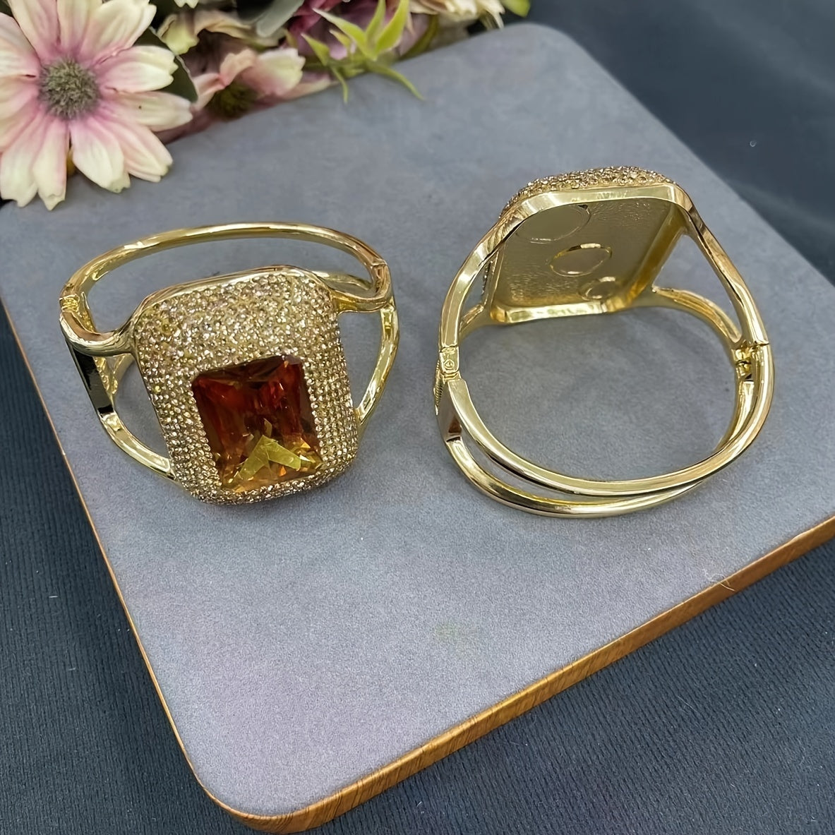 Pulsera de cobre boho chic con piedra natural, ajustable, de diseño abierto para mujeres