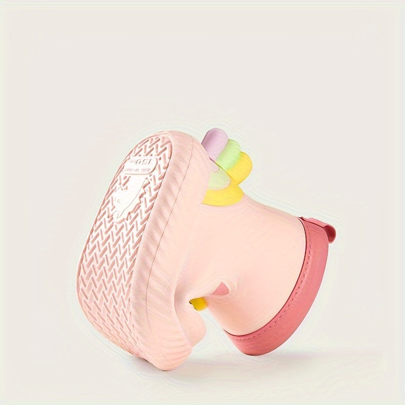 Kids Girls Pink and White Cartoon Unicorn Waterproof Rain Boots Slip-On Non-Slip Short Outdoor Hiking Toddler