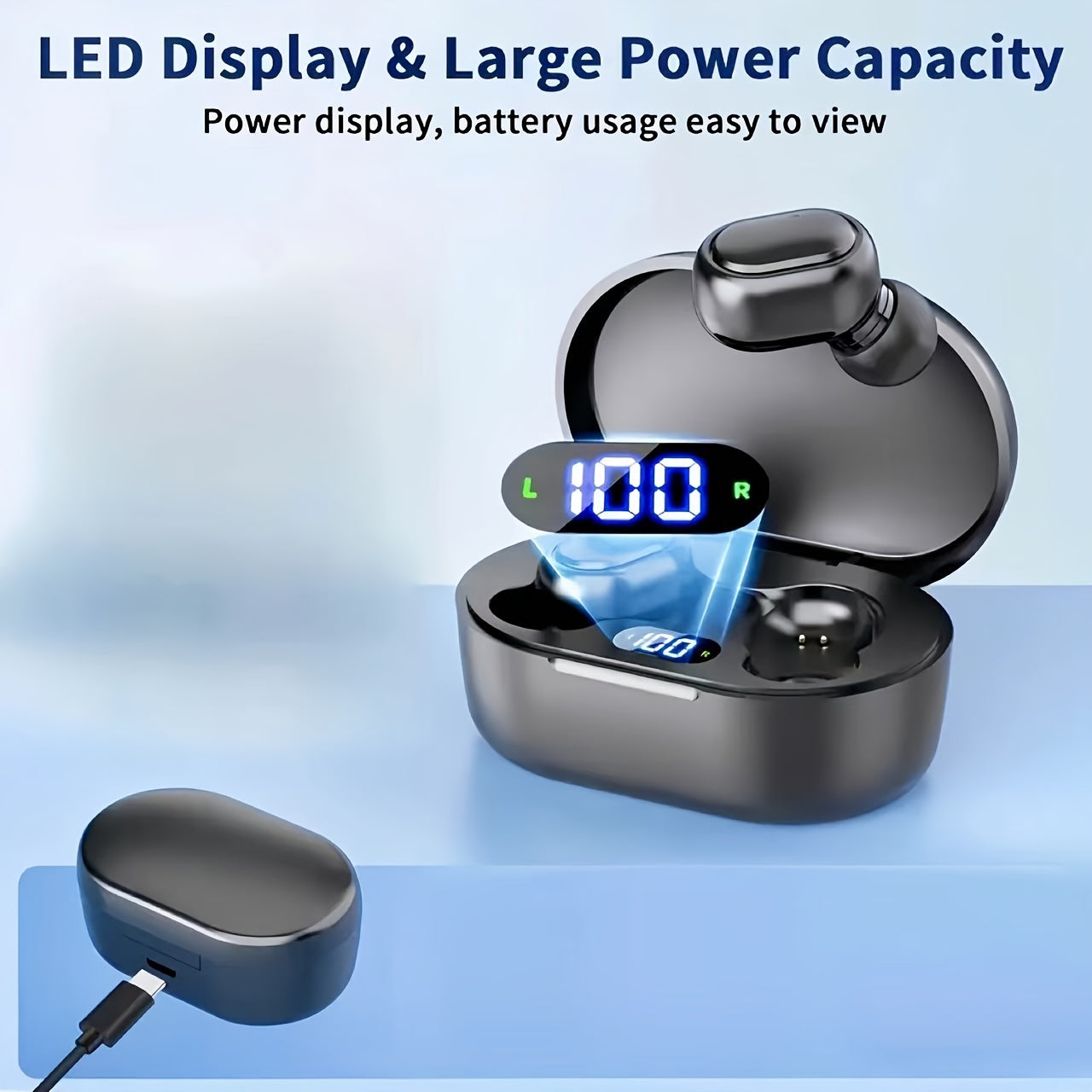 Wireless Earbuds with LED Display Rechargeable USB Charging Built-in Mic for Sports and Gaming