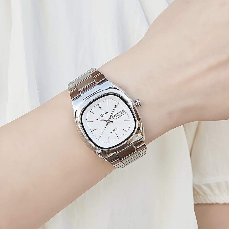 Women's Square Stainless Steel Watch with Quartz Movement Analog Calendar Date