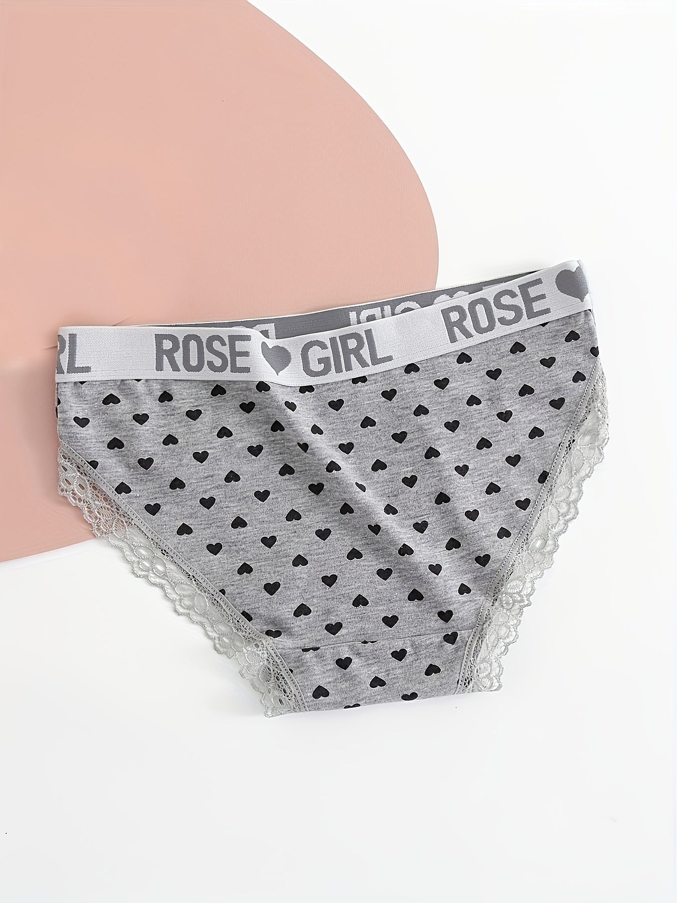 Women's Briefs 5-Pack Rose Heart Print Low-Rise Spandex Knit Underwear