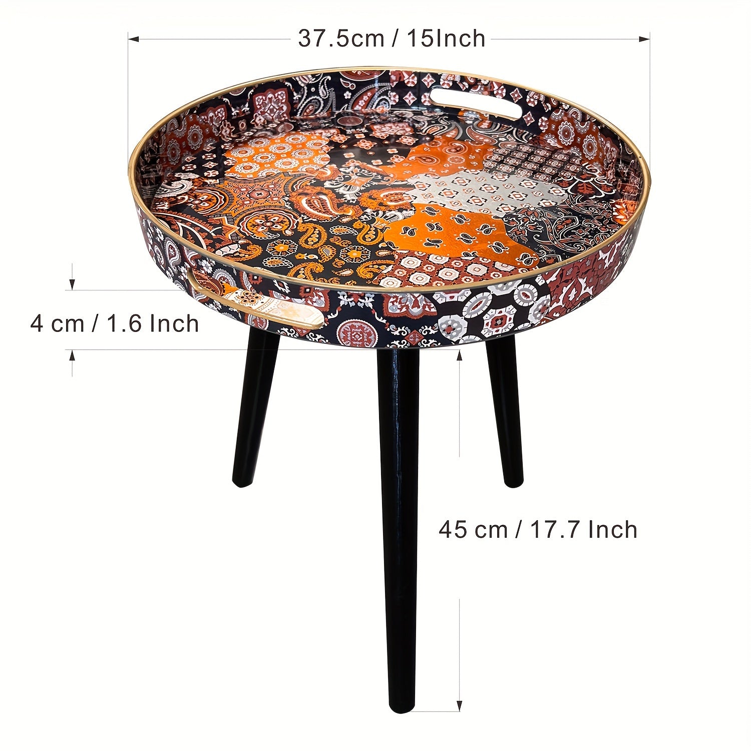 Mesa de café de estilo bohemio con patas de madera para sala de estar o dormitorio