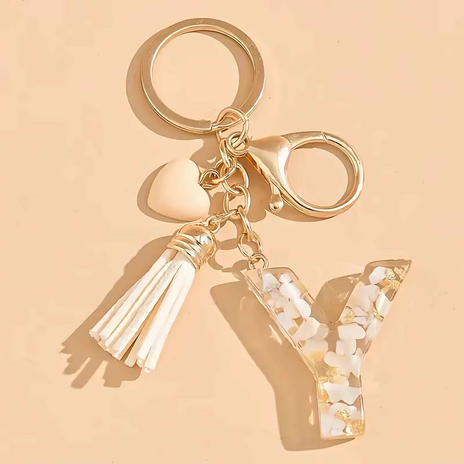 Women's Resin Initial Keychain Heart-Shaped Tassel Charm for Backpacks