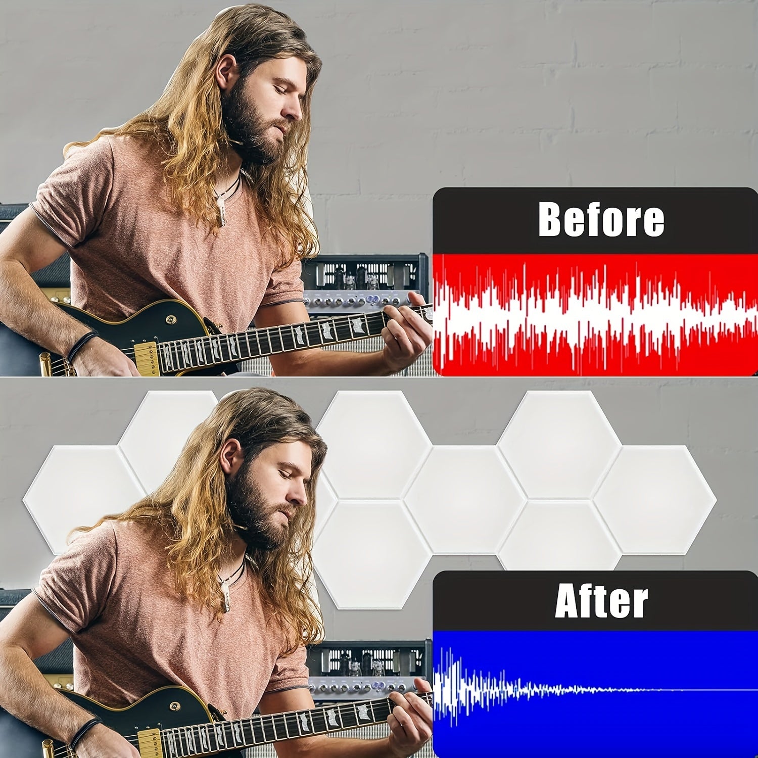 Paneles acústicos autoadhesivos de diseño hexagonal 30.48cm x 25.4cm baldosas absorbentes de ruido