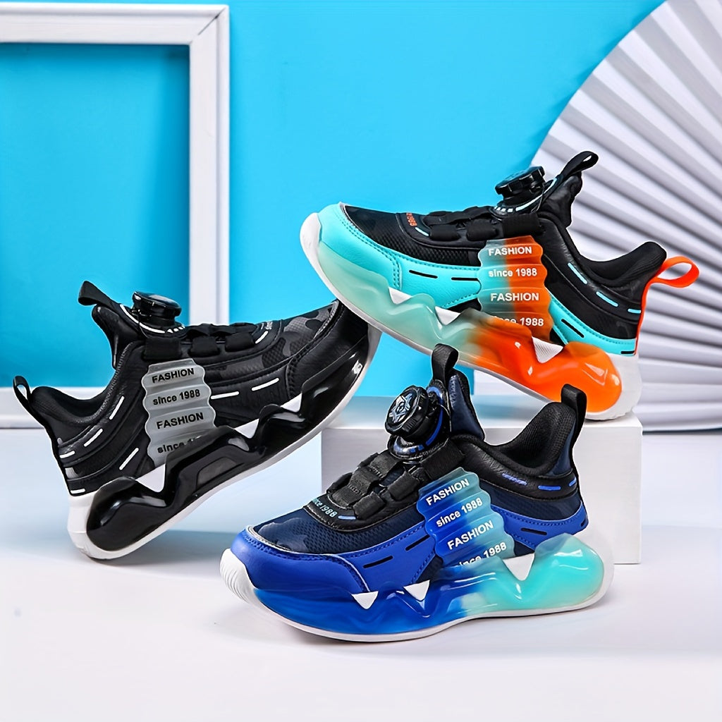 Boys' Ultra-Light Running Shoes with Rotating Buckle Breathable Non-Slip Sole for Outdoor Activities