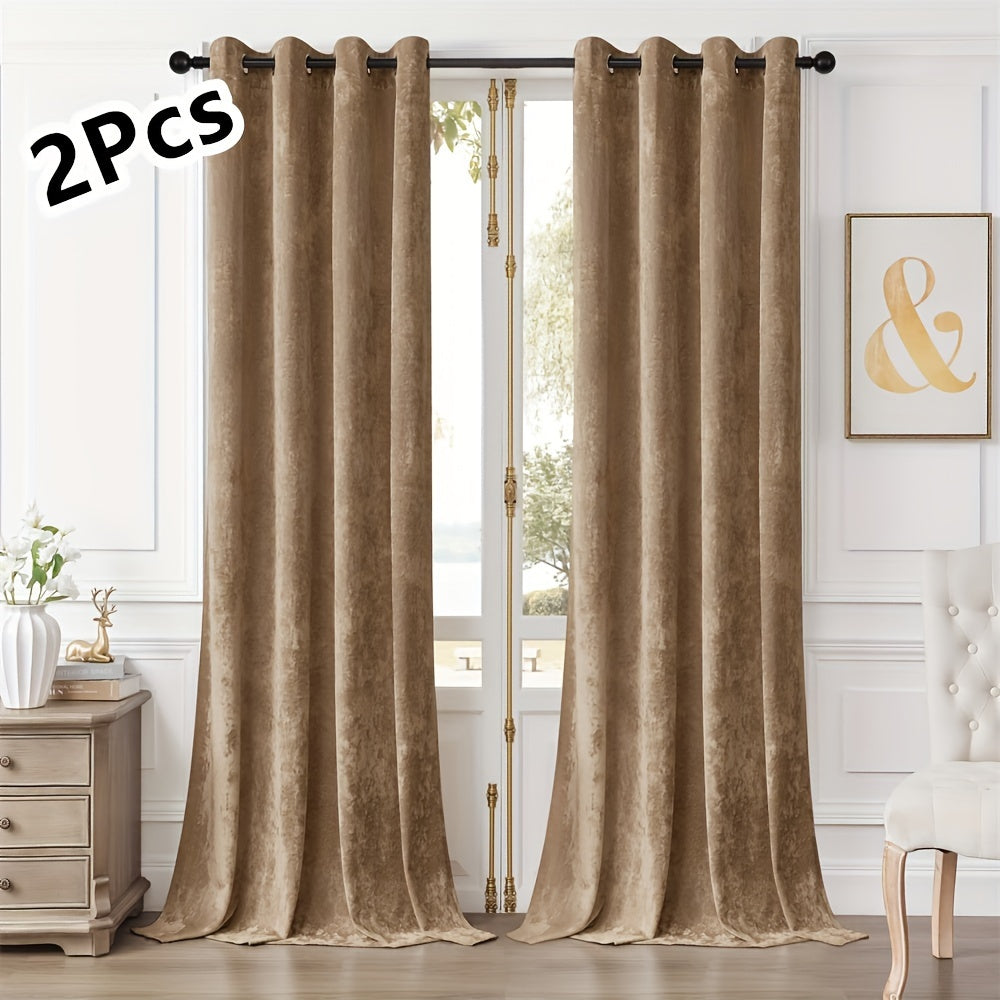 Pair of 2 Crushed Velvet Curtains with Heat and Sound Insulation for Living Room Bedroom Office