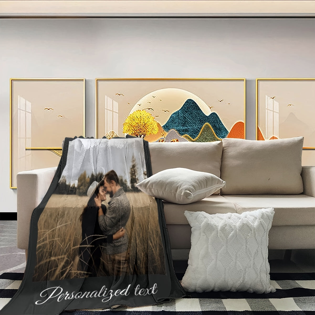 All-Season Personalized Flannel Throw Blanket with Photo and Text for Couch Bed Travel