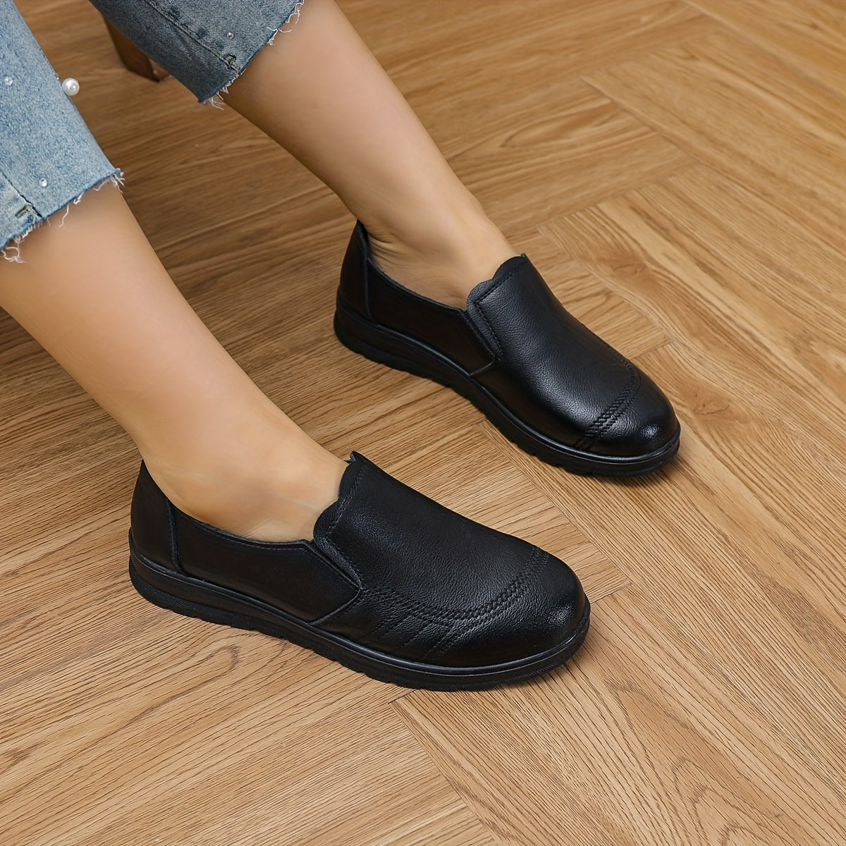 Women’s Vegan PU Penny Loafers Slip-On Round Toe Office Party Shoes Maroon Black Sole