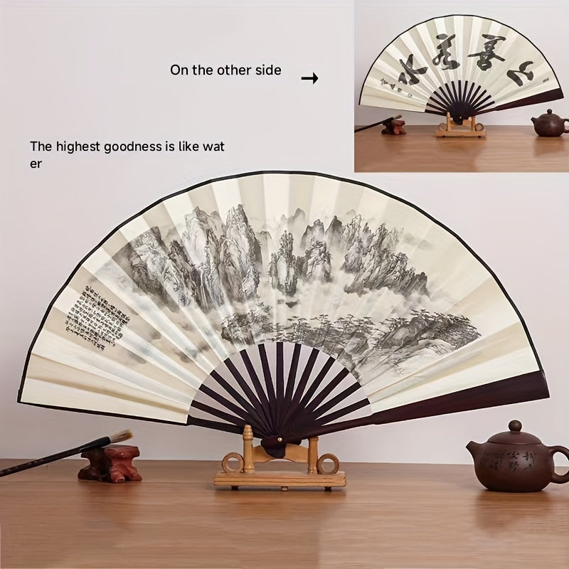 10-Inch Bamboo Folding Fan with Dual-Sided Silk Design Traditional Chinese Style Women’s Accessory