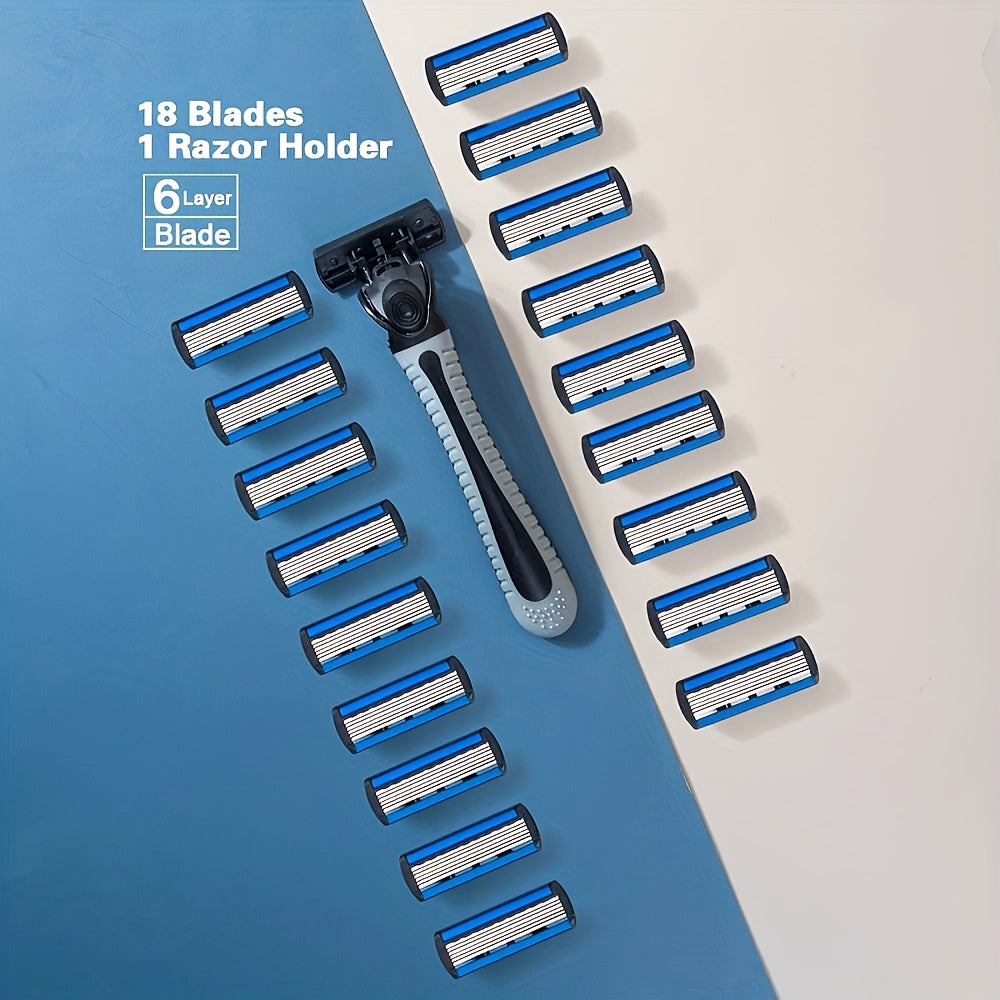 Men's Safety Razor Set with Stainless Steel Handle and Replaceable Blades for Beard and Mustache