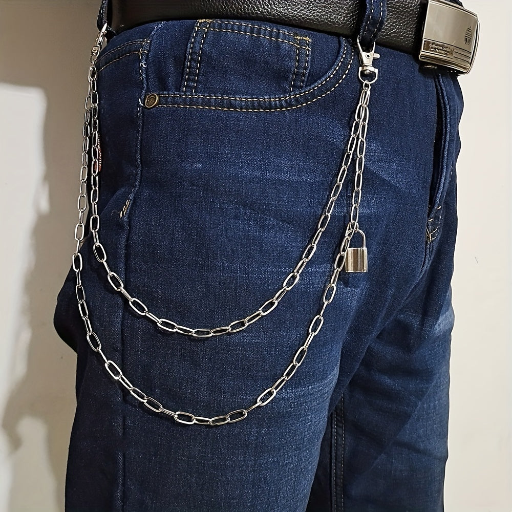 Pantalones de mezclilla punk para hombres y mujeres con cadena en la cintura y cadenas de múltiples capas de hip-hop