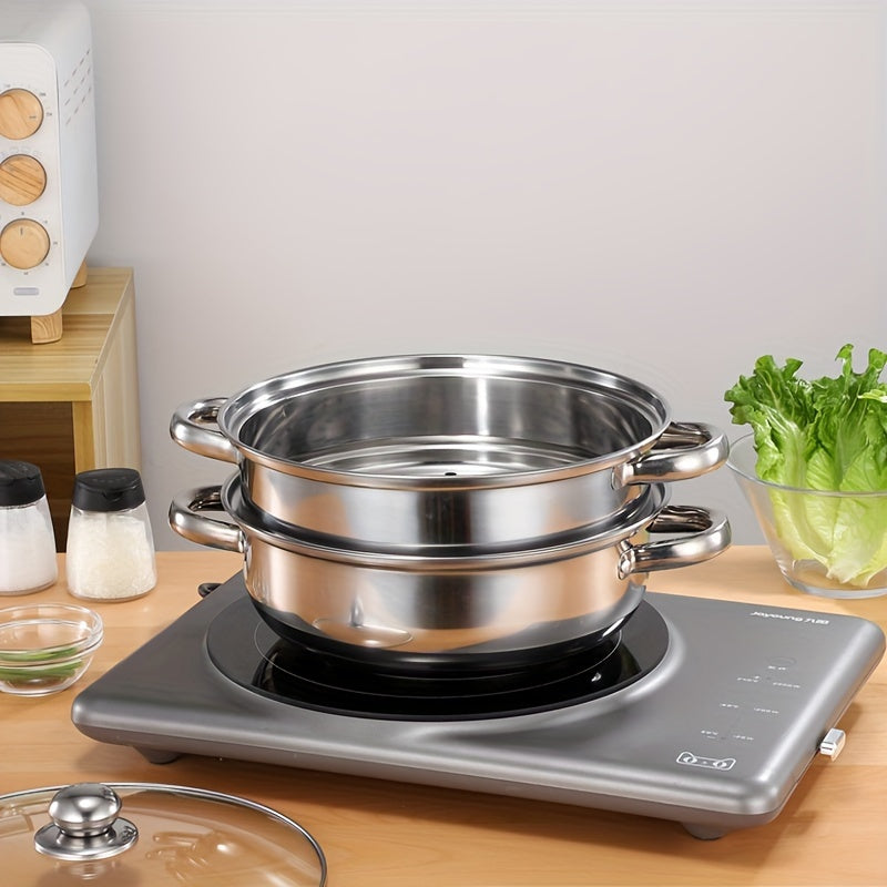 Stainless Steel Double-Layer Steamer Pot with Transparent Lid and Composite Bottom