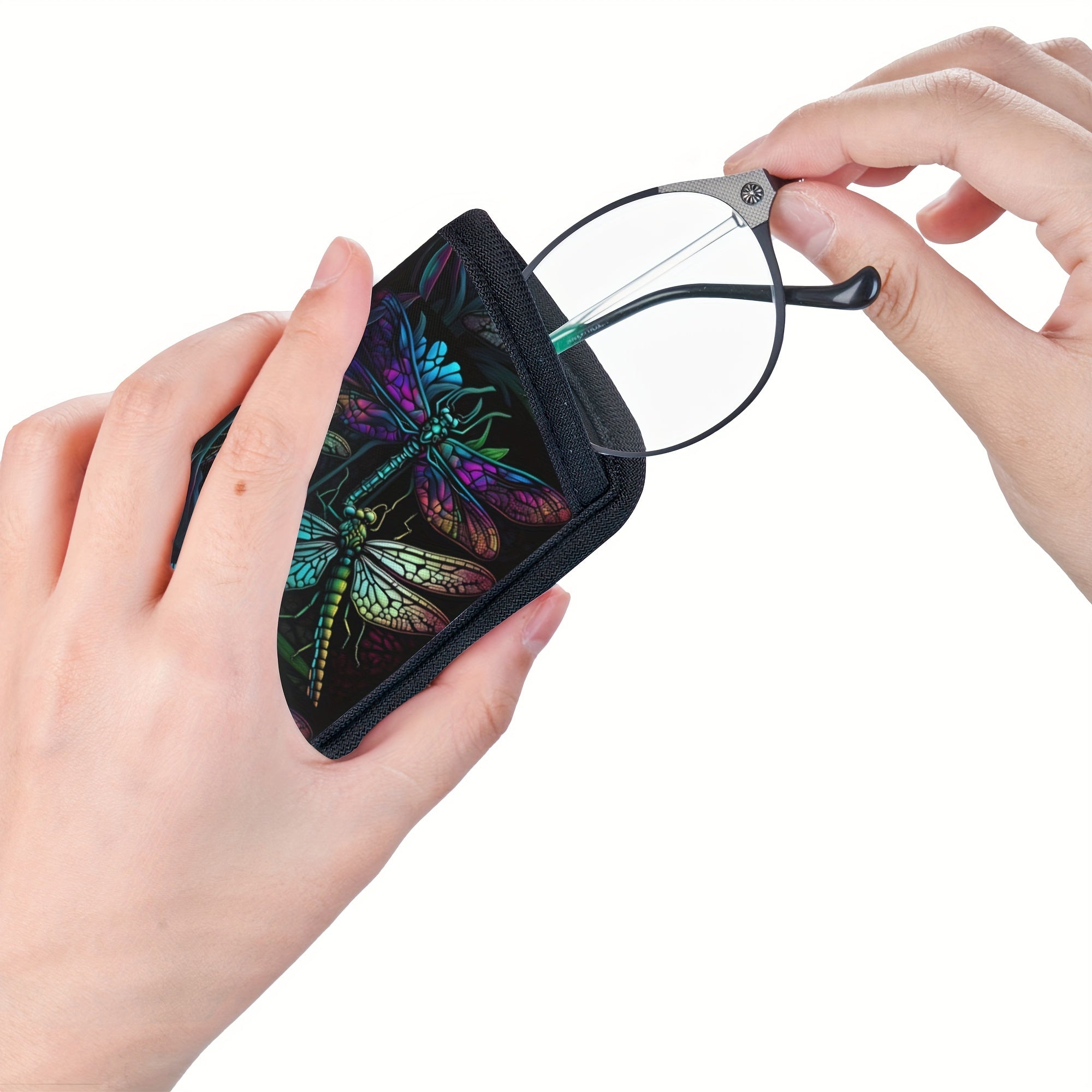 Yog'ochli shisha drakonfly neopren ko'zoynaklar qutisi, chidamli, yumshoq ko'zoynak qopqog'i