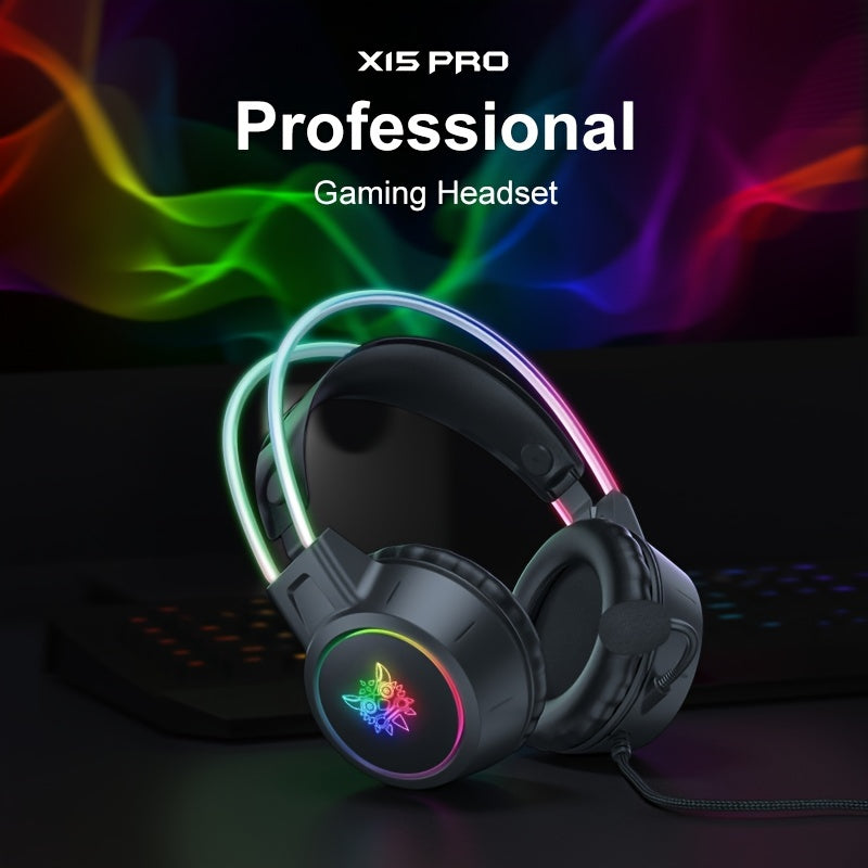 RGB Gaming Headset Noise Cancelling Surround Sound Wired with Detachable Microphone for PC and Laptop