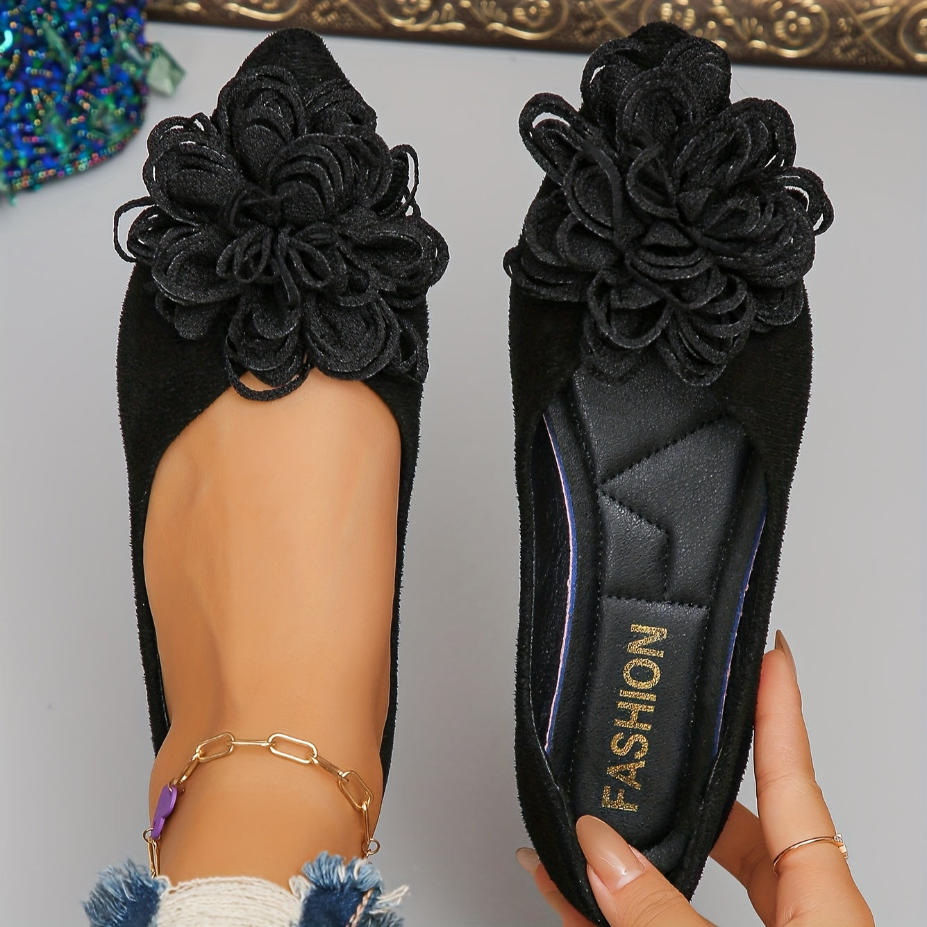 Women's Pink Flower Slip-On Flats Low Heel Summer Shoes