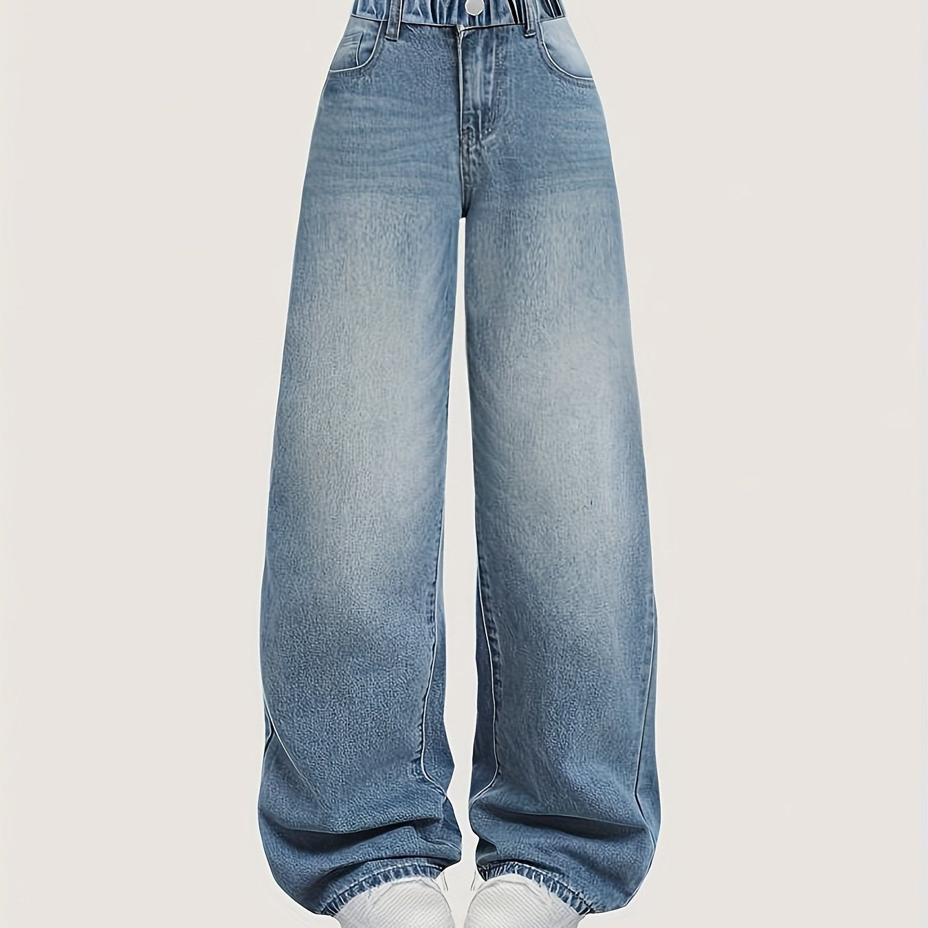 Teen Cotton Blend Denim Jeans with Elastic Waist and Straight Leg