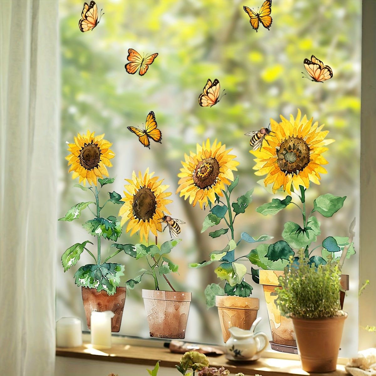 Reusable PVC Sunflower Butterfly Decal for Bedroom or Living Room Decor