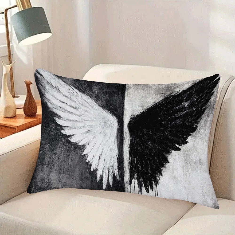 Set of Two Black and White Angel Wings Pillow Covers Polyester Square Cushion Cases Zipper Closure for Sofa Bed Outdoor