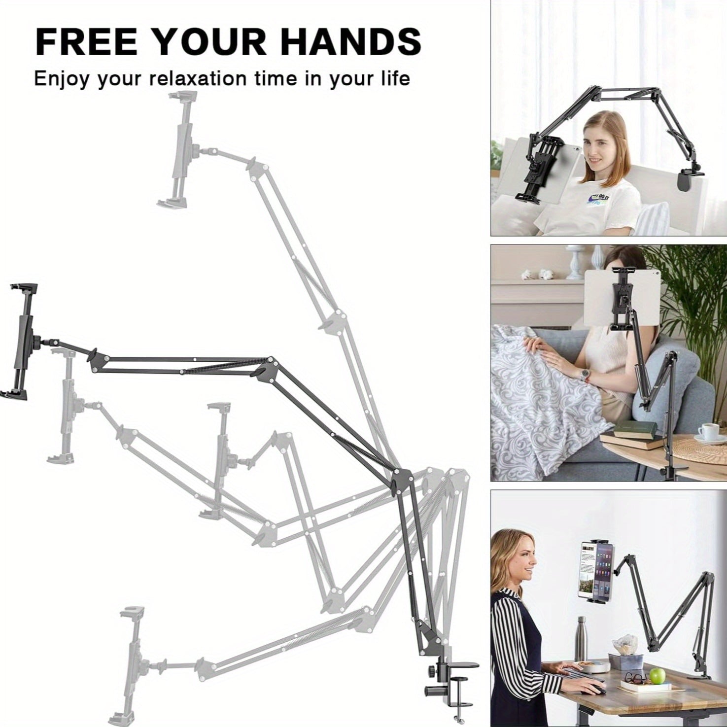 Регулируемый алюминиевый держатель для планшета на кровати с вращением на 360° для iPad, iPhone и устройств от 4,7 до 12,9 дюймов