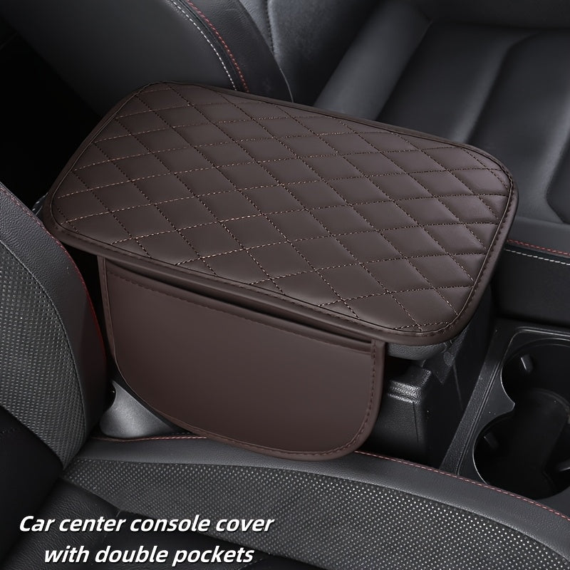 Car Armrest Pad With Two Pockets Universal Vehicle Interior Accessory