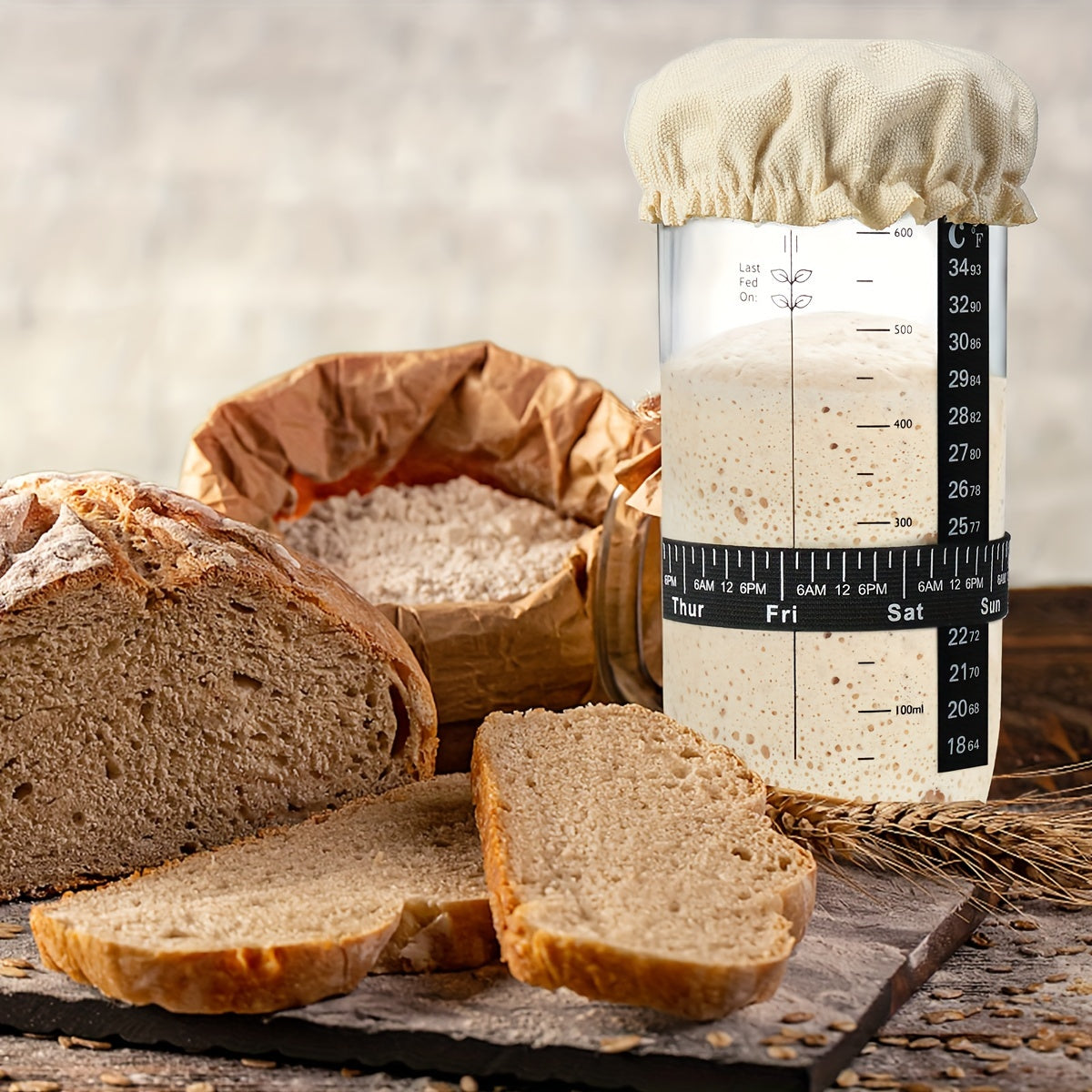 24oz Glass Fermentation Jar Set with Scale Lid Spatula for Bread Dough and Fermentation