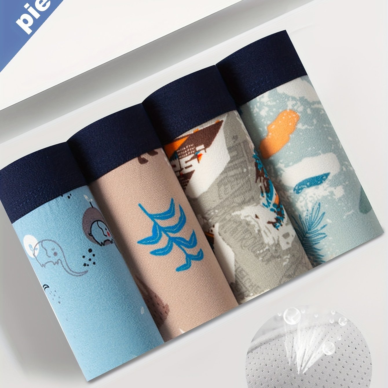 Men's Boxer Briefs 4-Pack Polyester Stretch Fabric Mid-Thigh Random Print