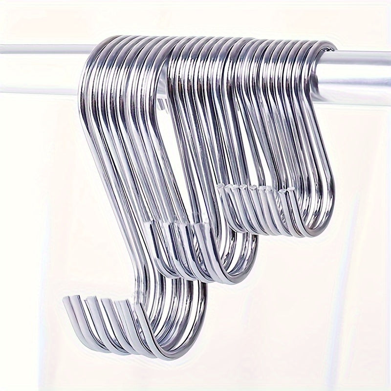 10 Stainless Steel S-Hooks for Kitchen Bathroom and Bedroom Hanging Towels Bags Accessories