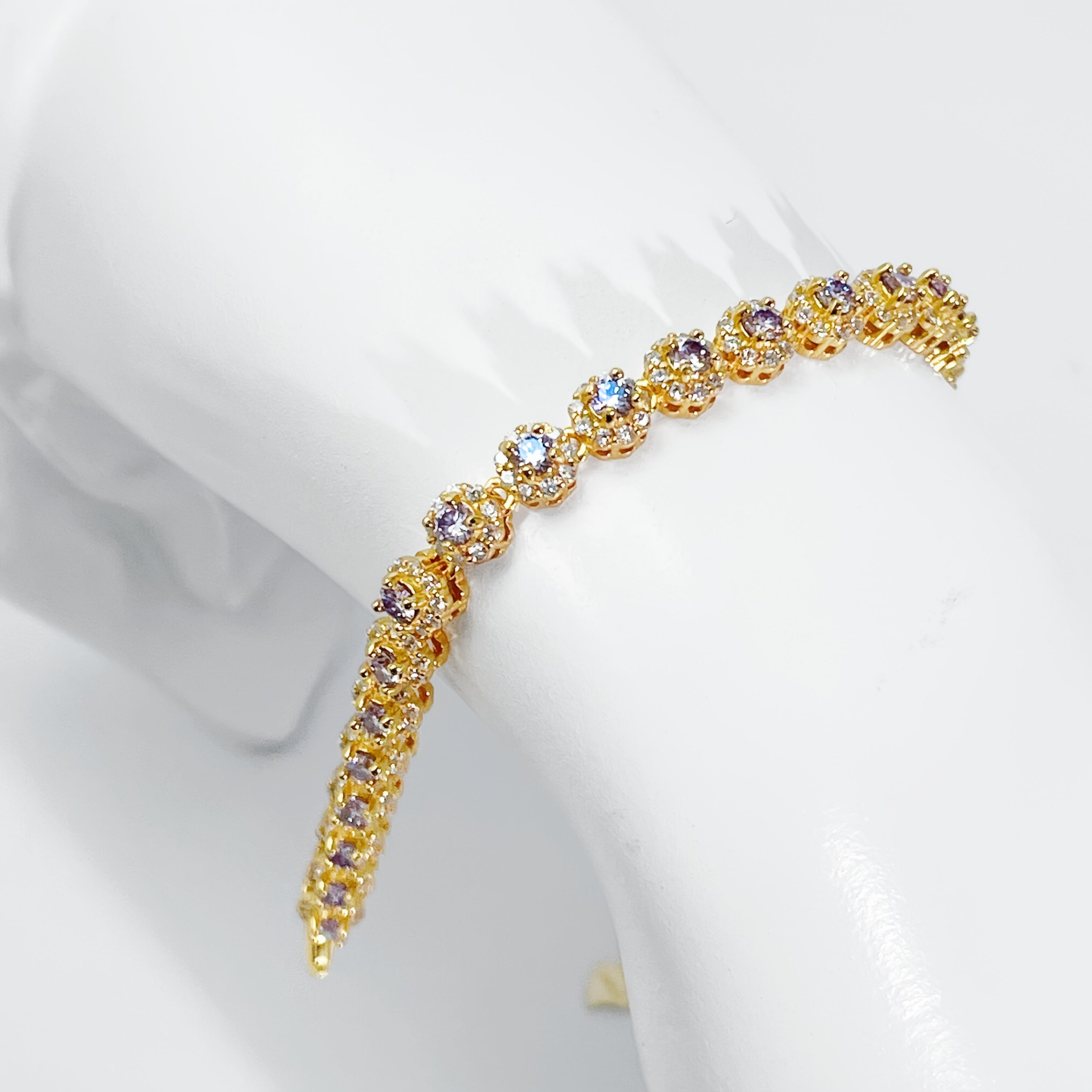 Silver Boho Style Bracelet with 0.1 Carat Purple Moissanite and 14K Gold Plating